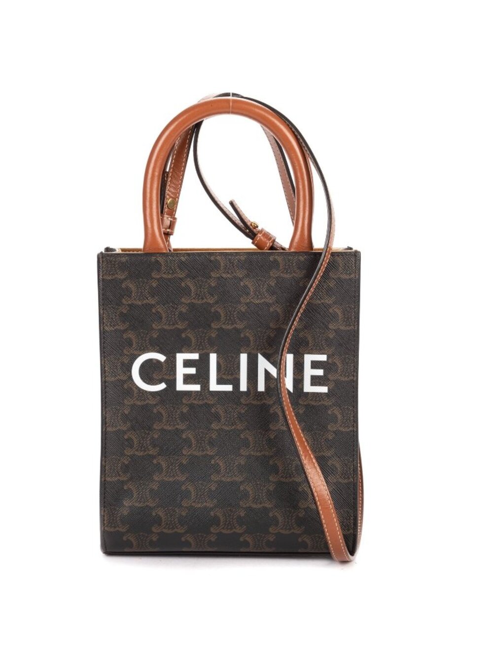 Celine Mini Vertical Cabas Dark Brown Tantriomphe Canvas Tote Bag